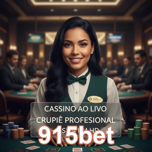 Atendente sorridente em cassino ao vivo 915bet.