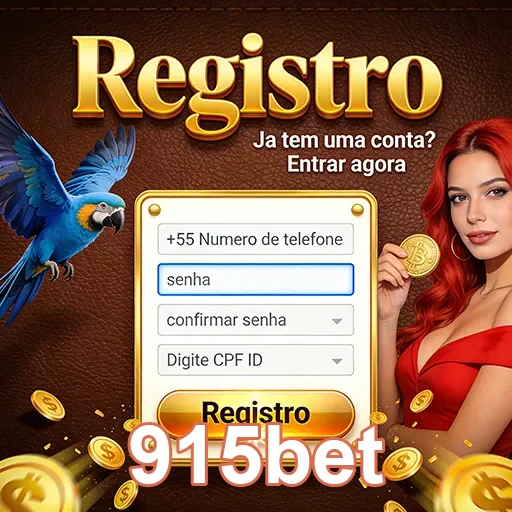 Tela de registro da 915bet com formulário e moedas.